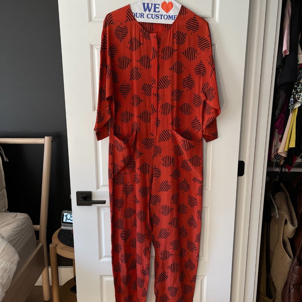 Cienne NY Silk Jumpsuit - Sz M Poppy Red - Picture 5 of 10
